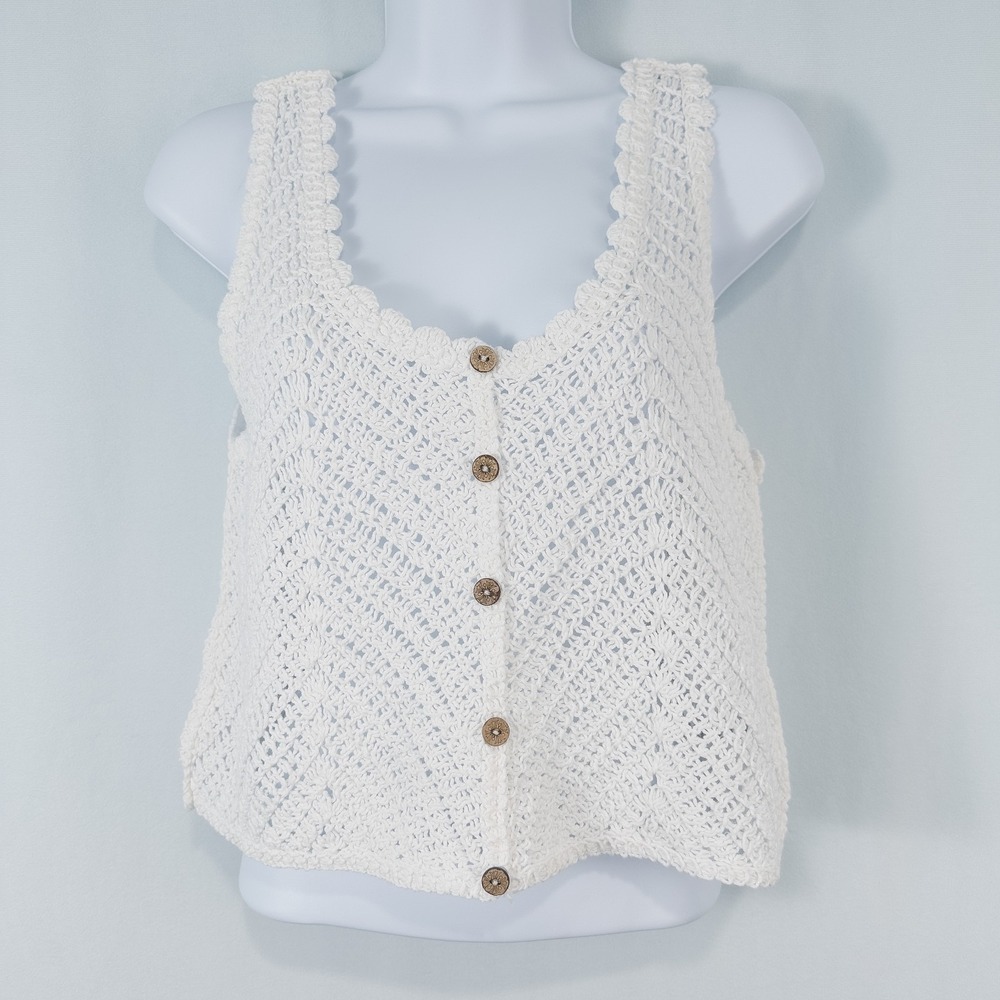 Solai Cotton Crochet Sleeveless Crop Top Womens OS Boho Festival Coastal READ